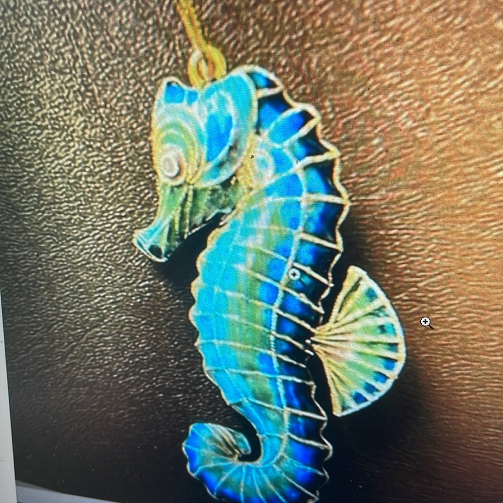 Pottery Barn Cloisonne SEAHORSE blue Ornament 4"